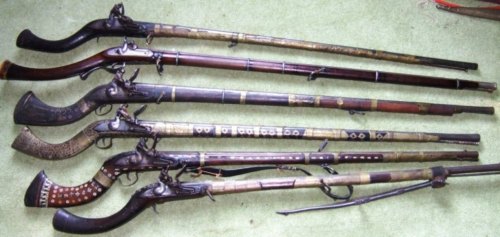 Collection of Afghan, Indian, Middle Eastern, North African, and Mediterranean muskets belonging to 