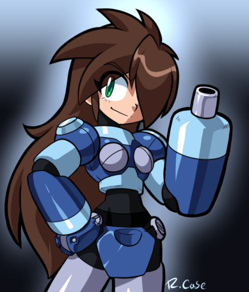 rcasedrawstuffs: MegaWoman Volnutt 2   I have been wanting to revisit this design again but the armor around the waist was giving problems so i redesigned it some. Gave her kind of a roboskirt and Tron’s undies. I think it would be really fun to get