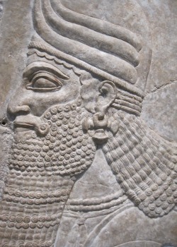 tammuz:  Head of a Winged Protective Spirit from Room B at the Northwest Palace of Nimrud, the Assyrian Capital. The alabaster wall relief dates back to the era of Ashurnasirpal II (883-859 BCE). Harvard Art Museums, Cambridge, MA.   Photo by Babylon