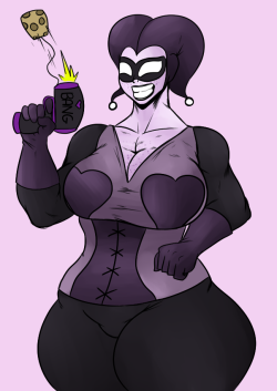 thiccseid:  Behold! The newest addition to the Apokolips team!  Her name is Missy Jay! If you couldn’t tell, I like the Harley Quinn design from “The Batman” animated cartoon. You know, the one with Rasta Joker. 