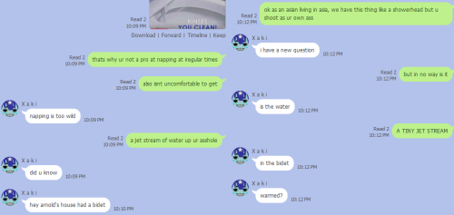 c2oh:  Today’s discussion: shooting water at ur ass to clean.