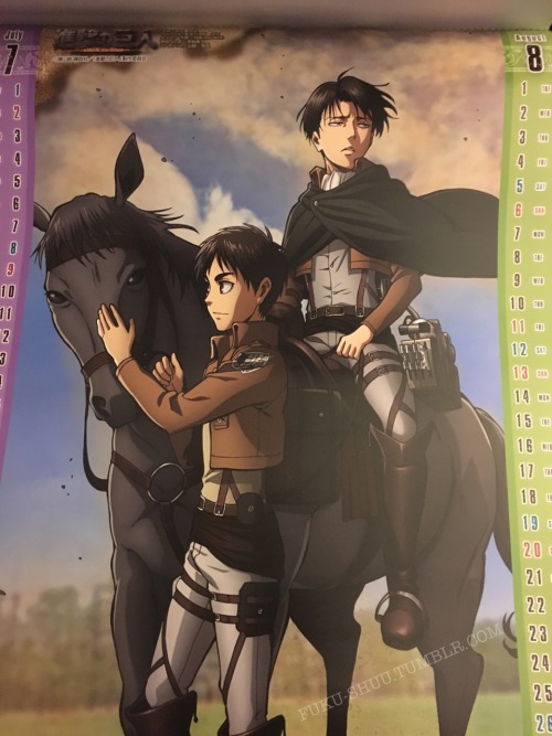 A new WIT STUDIO image of Eren and Levi from the July/August page of the 2017 Shingeki no Kyojin calendar (Which I just received)!The other pages of the calendar all feature older images - I will do a more detailed review over at @snkmerchandise at some