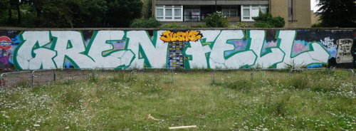 Some of the many graffiti murals seen around the UK since the Grenfell Tower fire on the 14th of Jun