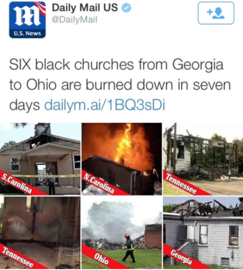 krxs10:  ———- JUST SO YOU KNOW ———-At Least 6 Predominately Black Southern Churches Burned Down Within A Week. Arson Suspected In At Least ThreeIn the week after nine people were shot dead at Emanuel African Methodist Episcopal Church in South