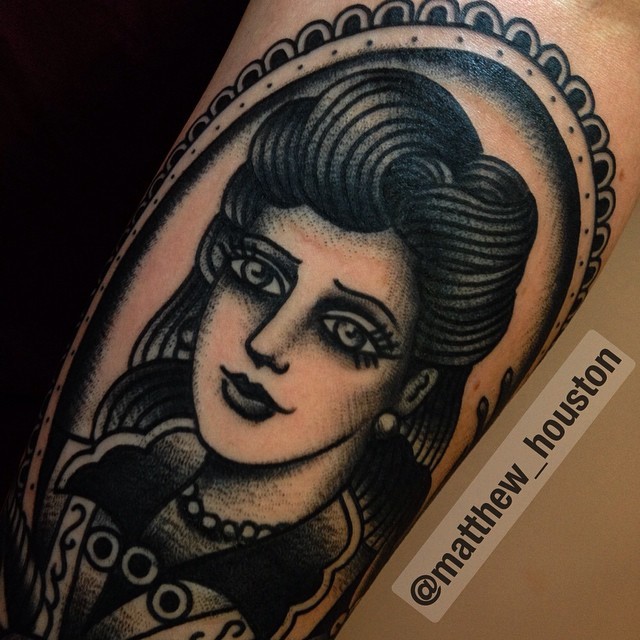 Traditional style native American woman portrait tattoo