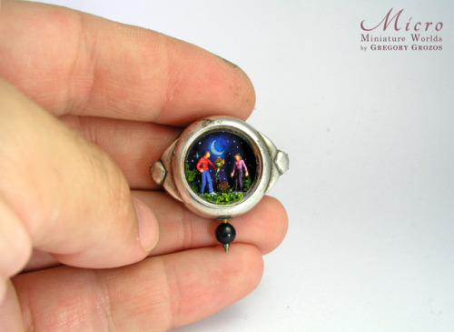 My latest piece, a necklace made in a small vintage wristwatch case. Inside is a tiny scene where a 