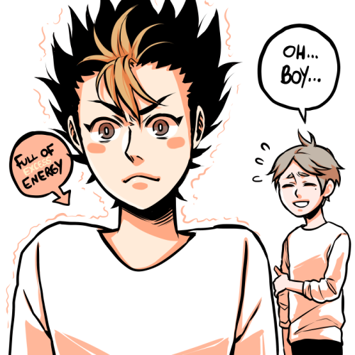 zombiezeemo:  I headcanon that Asahi has a very calming effect on Noya (to hilarious levels I guess) You can totally see where exactly I got tired 