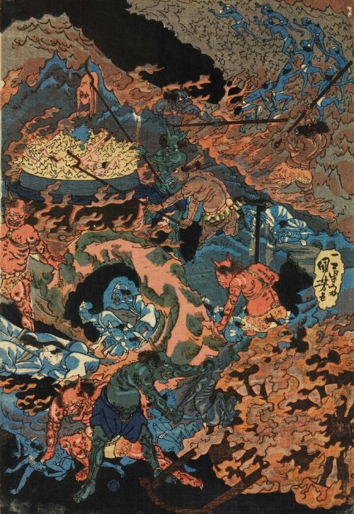 The King of Hell Lording Over His Domain by Utagawa Kuniyoshi (Edo Period)