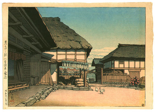 sumi-no-neko: 川瀬 巴水 Hasui Kawase ( 1883 - 1957 )Farm House in Autumn Ayashim, 1946