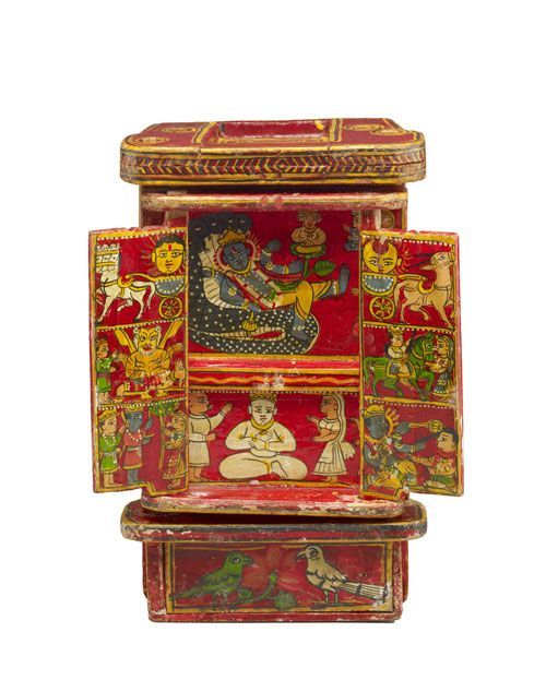 iseo58:  A painted wooden portable shrine decorated with scenes from the Hindu Epics. 