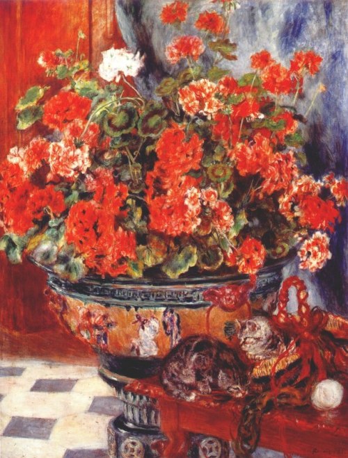artist-renoir: Geraniums and Cats, 1881, Pierre-Auguste RenoirMedium: oil,canvas