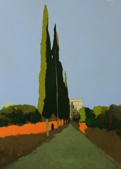 thunderstruck9: Tomas Watson (British, b. 1971), Cypress Trees, 2018. Oil on canvas, 70 x 50 cm.