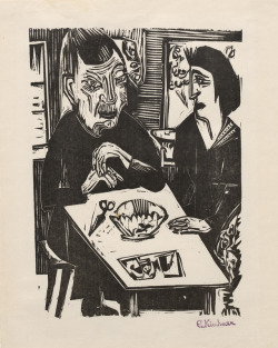 guggenheim-art:  Old Woman and Young Woman by Ernst Ludwig Kirchner via Guggenheim MuseumSize: 33.2x23.5 cmMedium: WoodcutSolomon R. Guggenheim Museum, New York Estate of Karl Nierendorf, By purchase  https://www.guggenheim.org/artwork/2107