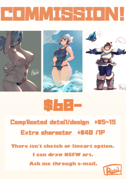 ryu2-art:ryu2-art:Commission slot is now open!  E-mail:ryu25698@gmail.com  [When ordering, answer the items below and send to my e-mail]  1. Username (for blog account).  2. How many character(s) you are going to commission.  3. Character refs (Both