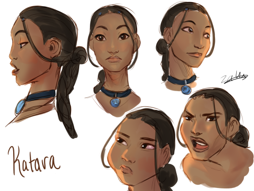 windbison: zarramerr: some doodles of best girl katara [ID: Five colored drawings of Katara from Ava