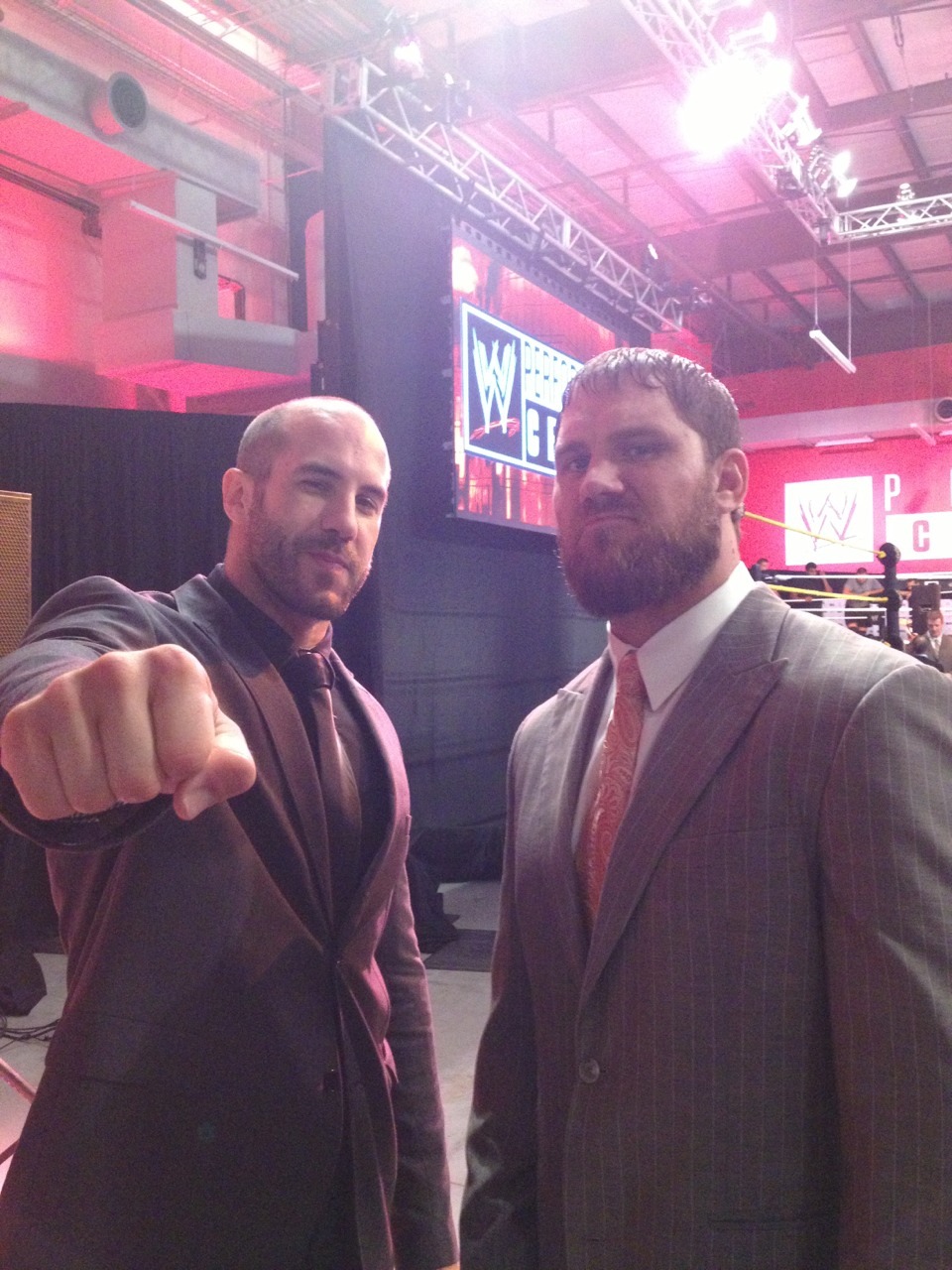 kneelift:  Antonio Cesaro and Curtis Axel at the grand opening of the WWE Performance