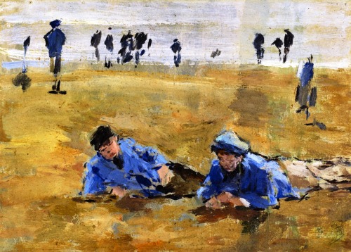 Two Boys Lying on the Beach - Eugene BoudinImpressionism