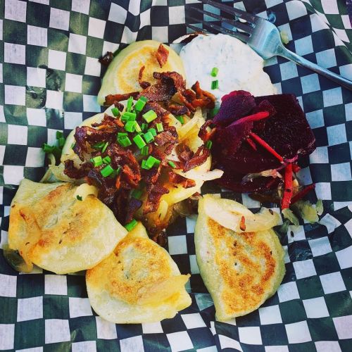 Famous TARG handmade perogies served up on our new SPACE DECK parking lot patio every weekend along 