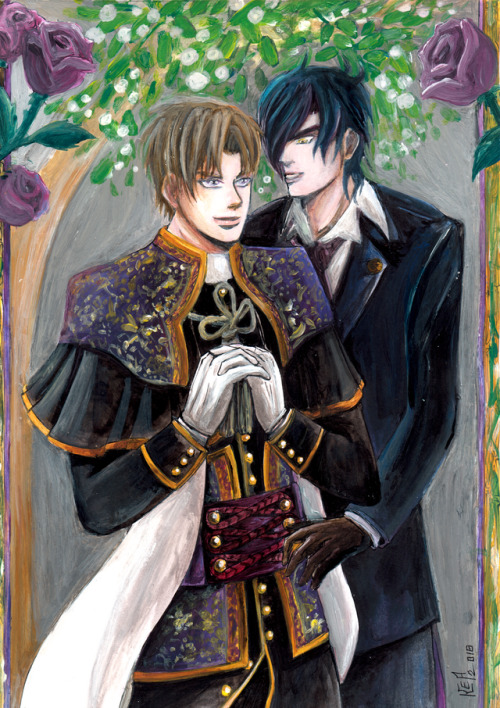 yami-no-kea:

Hi @Rattetytat, I’m your secret santa this year then I hope you will have a very good Christmas !! \o/What a pleasure to draw Hasebe and Mitsu together… I think they are ready to get married ! ♥
THANK YOU SO MUCH!! I’ve said it once and I will say it again, thank you so much for your gift!! Is so nice to see them happy together it makes me warm and fuzzy!!! I wish you a happy merry christmas and a happy new year too!! 