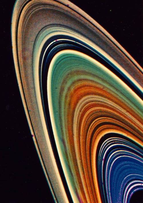 blunt-science:The Rings of Saturn Observed by the Voyager 2 Space Probe as it Zoomed Past the Planet