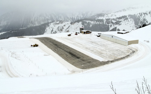 The short runway at the Courchevel Airport in the French Alps