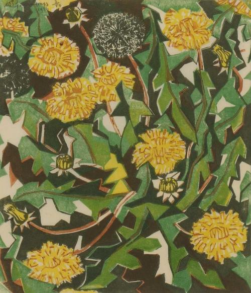 poboh:Dandelions, 1936, William Greengrass (1896 - 1970)  - Color Linocut -