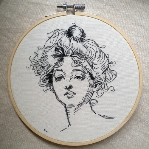 katleyh:I’ve been wanting to do an embroidery based off a Gibson Girl drawing for a long time, and i