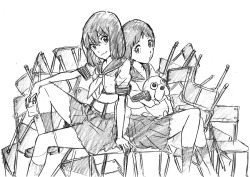 artbooksnat:  Kill la Kill&rsquo;s (キルラキル) Ryuko Matoi and Mako Mankanshoku illustrated by character designer Sushio (すしお) in the Concept Art chapter of The Art of KLK Vol.1.   &lt;3 &lt;3 &lt;3 &lt;3