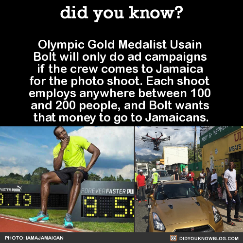 did-you-kno:  Olympic Gold Medalist Usain  Bolt will only do ad campaigns  if the