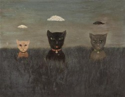 themodernartists:  Gertrude Abercrombie (1909-1977), Toddy, Possim and Christine, 1954. Oil on board.Gertrude Abercrombie (1909-1977), Three Cats, 1956. Oil on fiberboard.