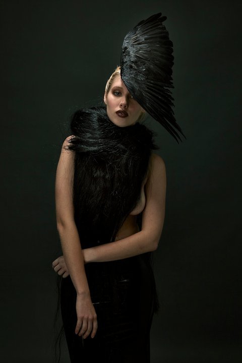 Jess Eaton, Roadkill Couture1. Black pheasant2. black ram horns and horse tail3-4. crow and rook win