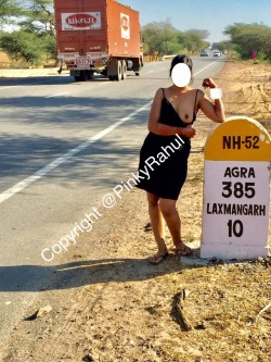 sam1516:  pinkyrahul:  PART-5  Some quick flash to entertain the trespassers after crossing the second toll plaza…. Seeking for your love guys….  “Next series would be peeing nude on this road while the cars were passing”  Wait n watch   To be