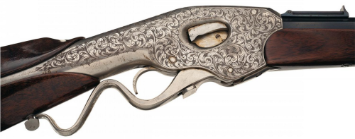 A rare presentation engraved Evan’s Lever Action Repeating Rifle, circa 1868.Sold at Auction: 