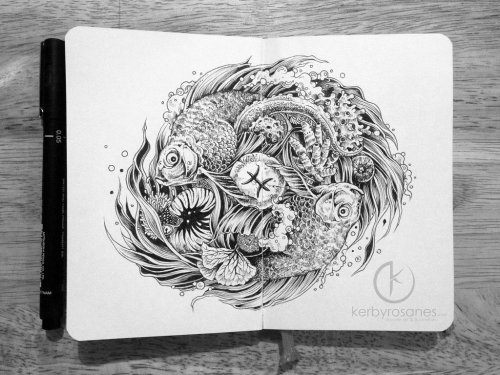 escapekit:  Moleskine Doodles Philippines-based illustrator Kerby Rosanes doodles away in Moleskein notebooks and the results are amazing.  After a number of art and design blogs picked up the story last year, his career took off, and the self-taught