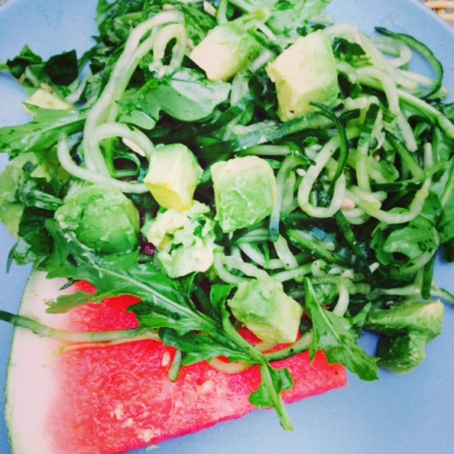 Salted watermelon with chilli & lime cucumber noodles and avocado
This refreshing and hydrating dish is perfect on a hot sunny day. Salted watermelon is truly delicious. This is skin nourishing food.
Serves 1
The cucumber noodles can be made using a...