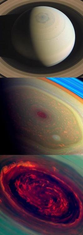 spaceexp: Saturn’s hexagon, a persisting hexagonal storm which contains a central vortex. via 