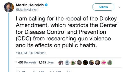 shychemist:Democrat New Mexico Senator Martin Heinrich is calling for the Dickey Amendment to be rep