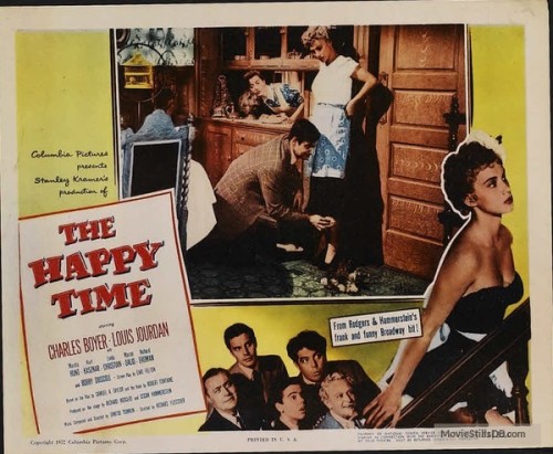 howardhawkshollywoodannex:original lobby cards for The Happy Time (1952) with Charles Boyer, Louis J