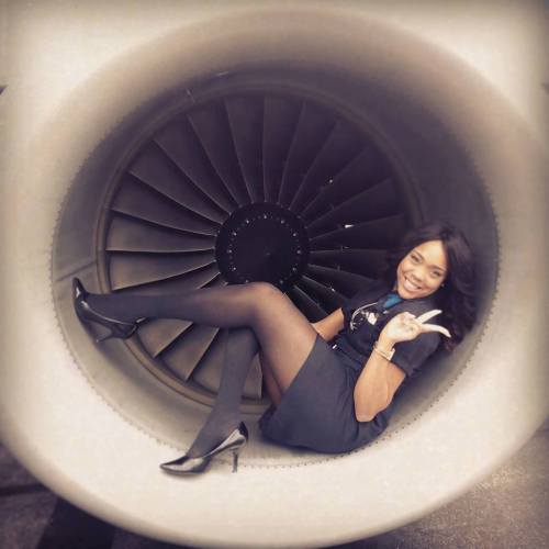 stewardessesandassortedothers:bukumodels:Flight Attendant Sistah Killing It in Hosiery and Heels~!!F