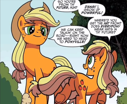 mylittlenanaki: mylittlenanaki:  marvelandponder:  incorrectmlpquotes:  floridianfireflyfaith:  o no she’s adorable   This is the purest thing on the planet   Following it up with a bittersweet picture where Applejack can’t tell her younger self that