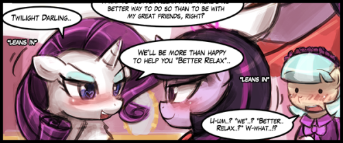nsfwneko:  nsfwneko:  http://nsfw.lumineko.com/hcwm Twi visits the Carousel Boutique to “Better Relax.” Features (slight spoilers): 16 pages of Yuri, Foalcon, Nudity, Cunnilingus, Hoofing, Hornjobs, Horngasms, Orgy, Squirting, Explosions, Want it