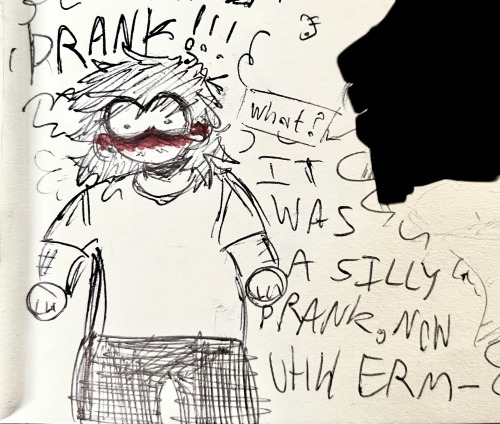 Paul doodles very poorly is saying " PRANK! ", pat asks " what? ", Paul blurts " IT WAS A SILLY PRANK, NOW UHH ERM "