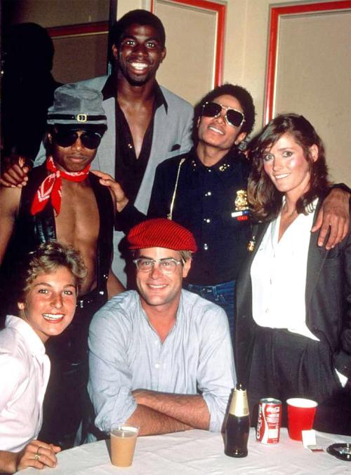 Magic Johnson, Michael Jackson, Randy Jackson, Margot Kidder, Tatum O'Neal and Dan Aykroyd at some k