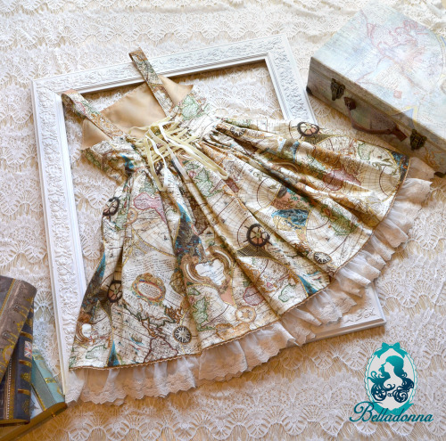 Old World JSK in Antique Parchment  This elegant dress features an exquisite antique map design with