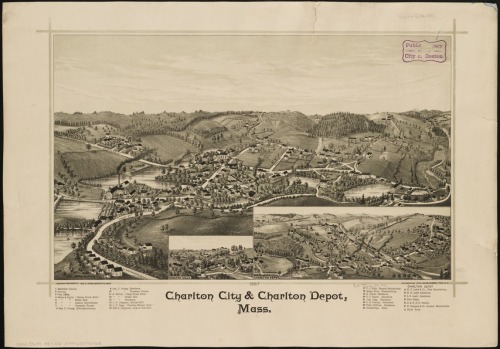 19th-century lithographs of Massachusetts towns by LucienR. Burleigh: Chapinville (1887), Charlton (
