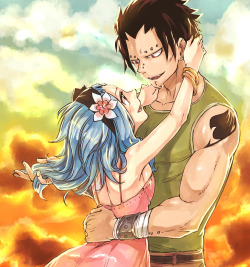 rboz:   "It suits you..."  Short-haired Gajeel and long-haired Levy requested by cubroz