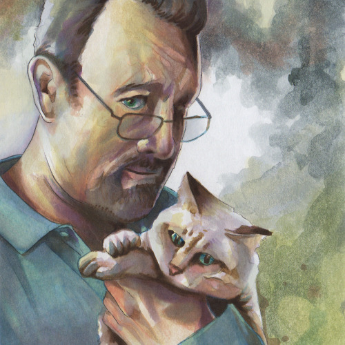 Tom Hanks w/ Cat. Watercolor and Marker. 2014.