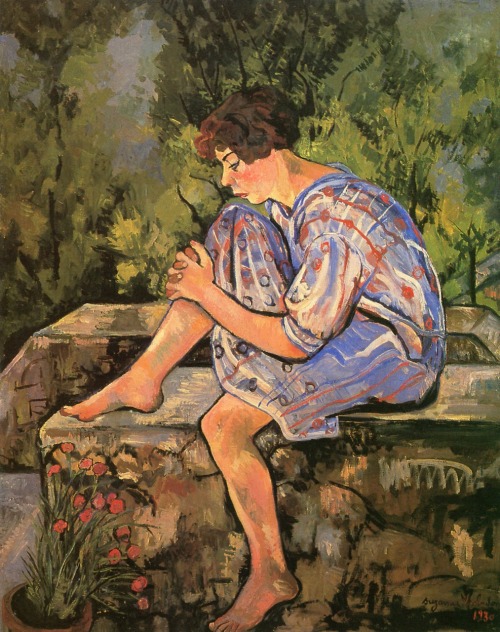 windypoplarsroom: Suzanne Valadon “Young Woman Seated on a Low Wall”