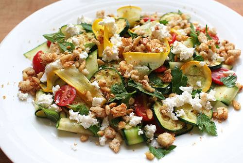 Raw & Charred Courgette Salad 2 cups finely diced crustless country bread 3 garlic cloves, halve