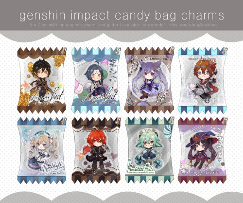 [signal boost appreciated] I’m excited to release my first 8 genshin impact candy bag charms for pre